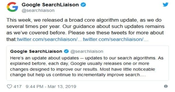 Google ประกาศอัพเดต Algorithm อีกครั้ง 12 มีนาคม 2019 (Update) 6