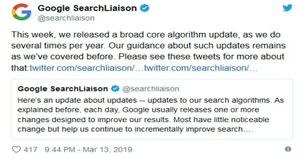 Google ประกาศอัพเดต Algorithm อีกครั้ง 12 มีนาคม 2019 (Update) 6